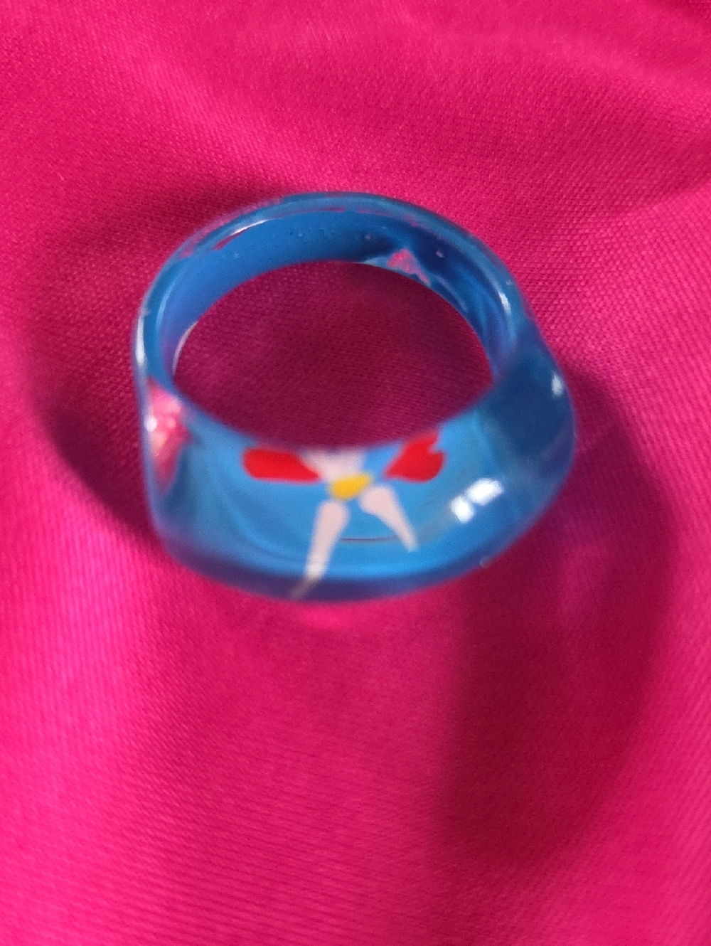 Blue Vintage Acrylic Statement Ring with Subtle Accents